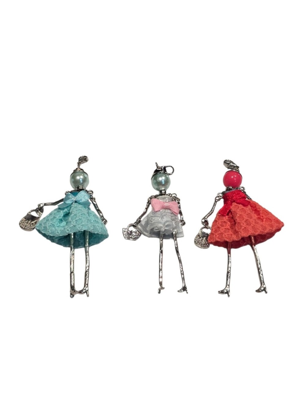Fashion Doll Silvertone Bag Charms Set Of 3